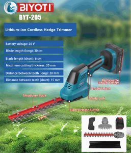 BYT-205 Cordless Hedge Trimmer Dual-Blade Power for Gardens